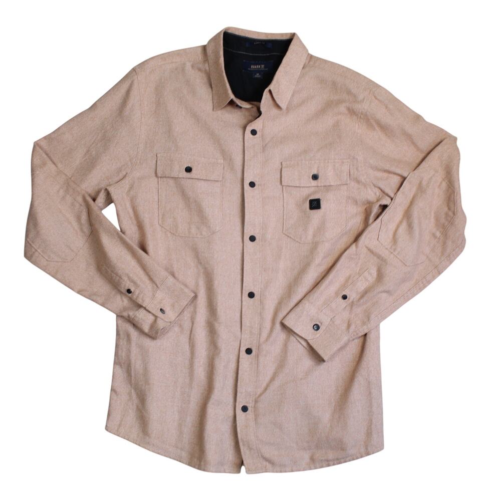 Roark Flannel Shirt Mens Medium Tan Utility Classic Fit Organic Cotton Outdoor
